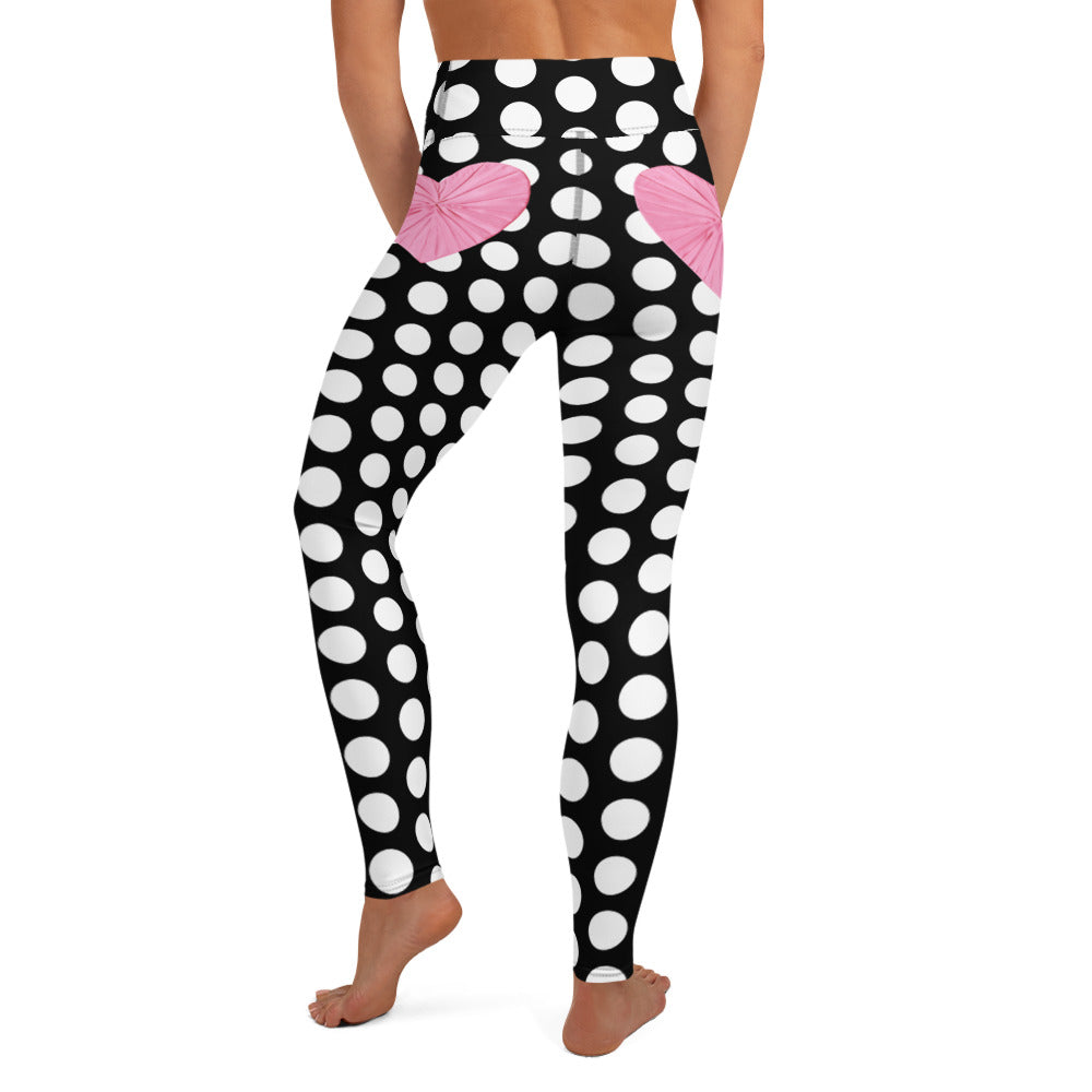 Les Polka Dots High-Waisted Yoga Leggings With Pink Hearts