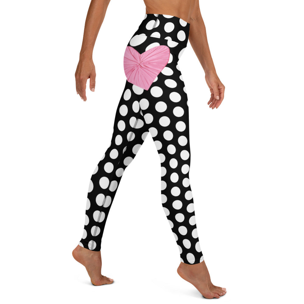 Les Polka Dots High-Waisted Yoga Leggings With Pink Hearts
