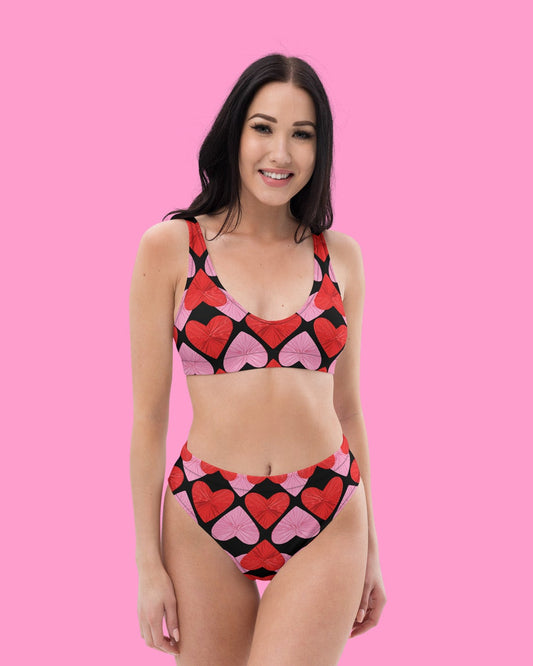 Self-Love Hearts High-Waisted Eco Bikini Set