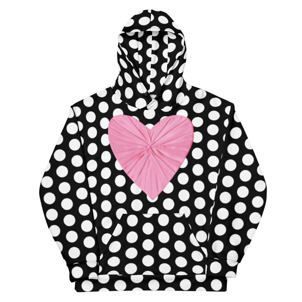 Recycled Nylon Les Polka Dots Black Hoodie With Pink Heart