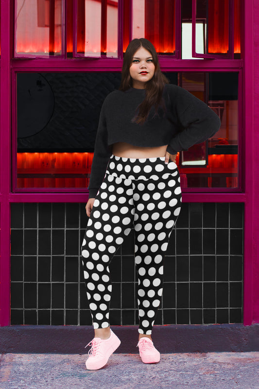 Les Polka Dots Curve High Waited Leggings on Black with Pink Hearts