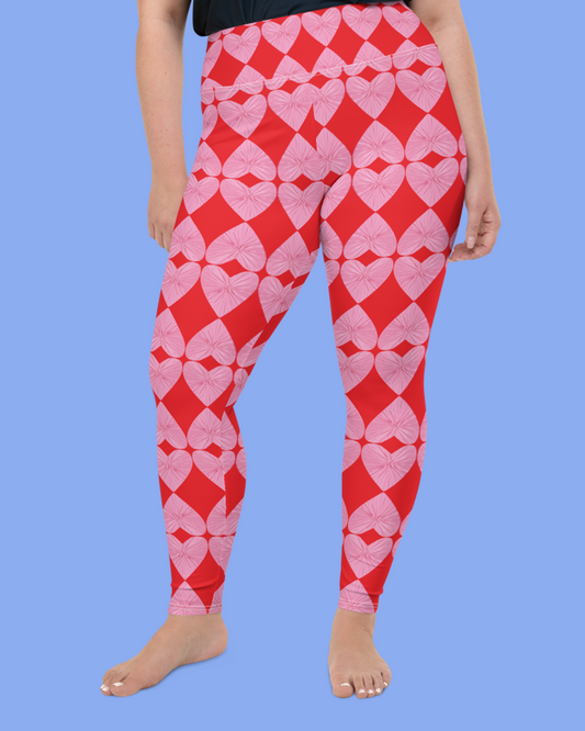 Harlequin Hearts Pink and Red Curve High-Waisted Leggings
