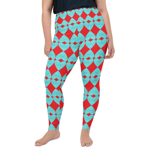 Harlequin Hearts Aqua and Red High-Waisted Curve Leggings