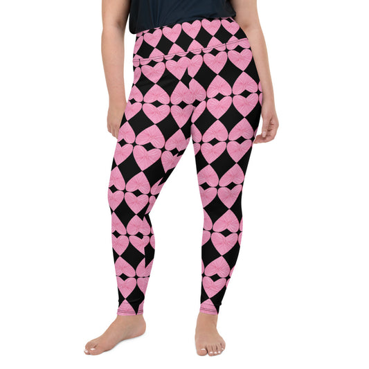 Harlequin Hearts Pink and Black Curve High-Waisted Leggings