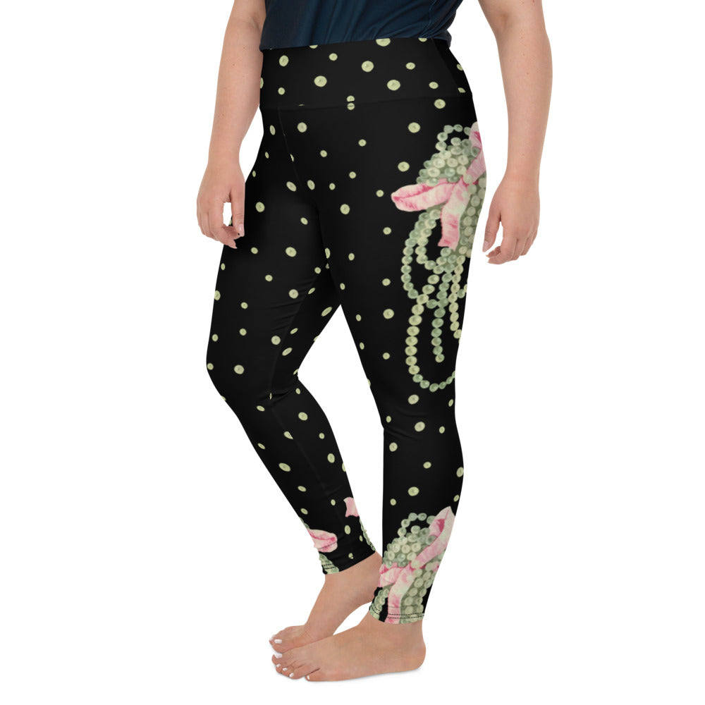 Vintage Pearl Statement Black Curve High Waisted  Leggings