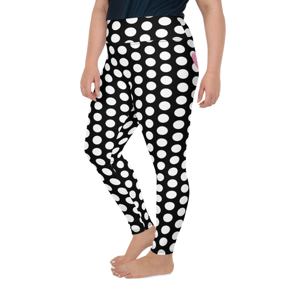 Les Polka Dots Curve High Waited Leggings on Black with Pink Hearts