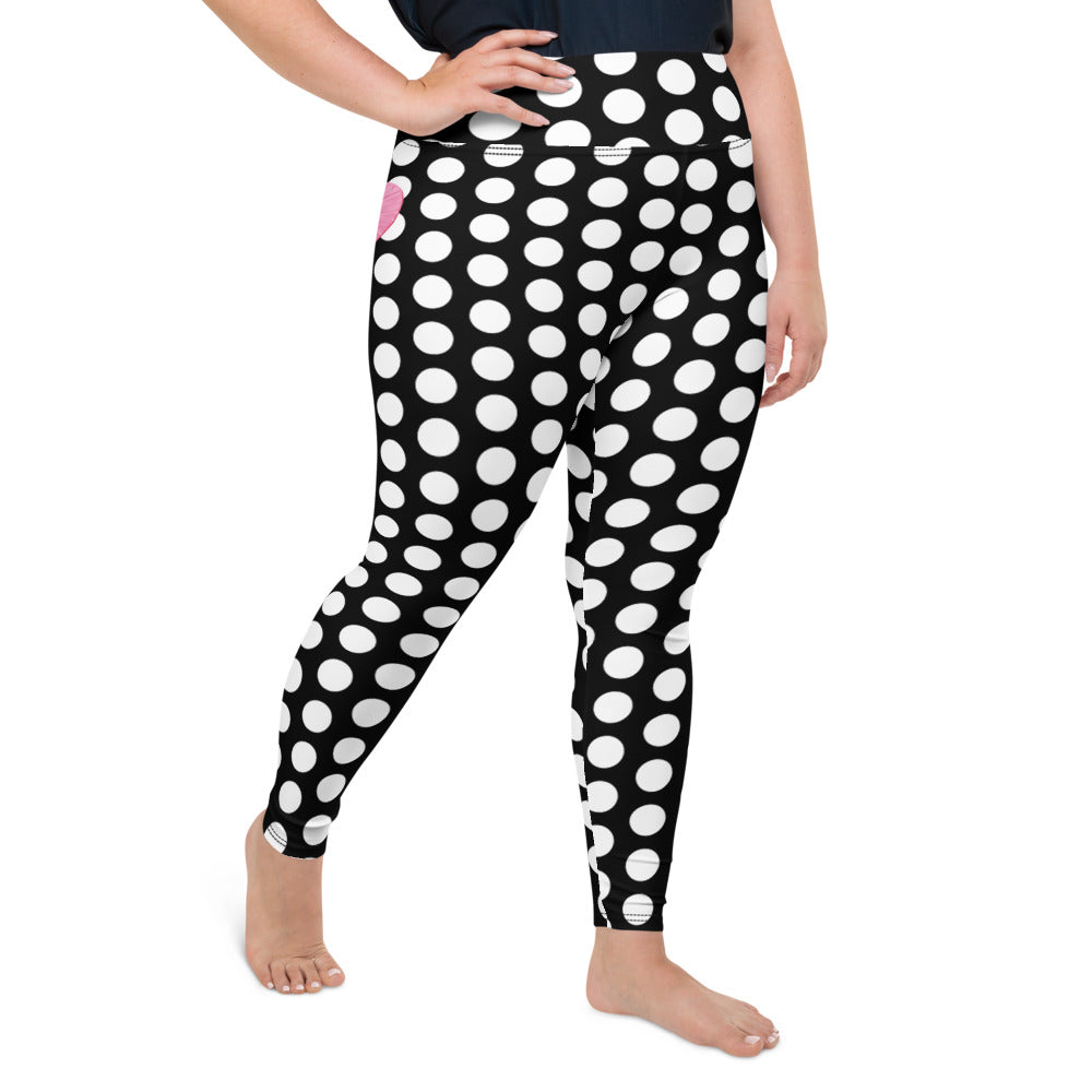 Les Polka Dots Curve High Waited Leggings on Black with Pink Hearts