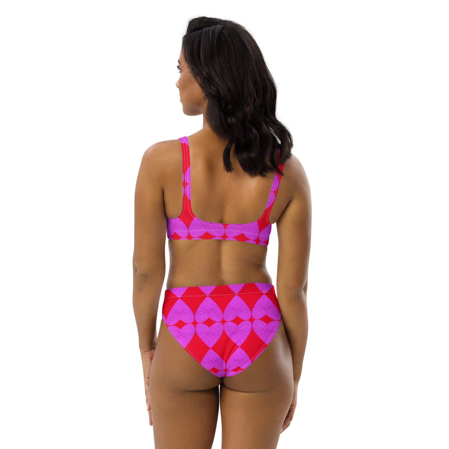 Harlequin Hearts Lilac and Red Eco High Waisted Bikini