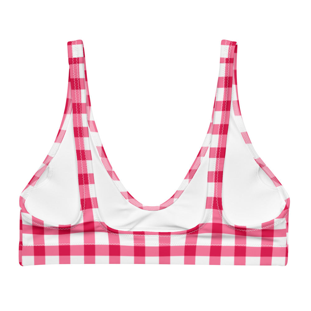 Gingham Pique-Nique Red Eco Bikini Top with Aqua Hearts