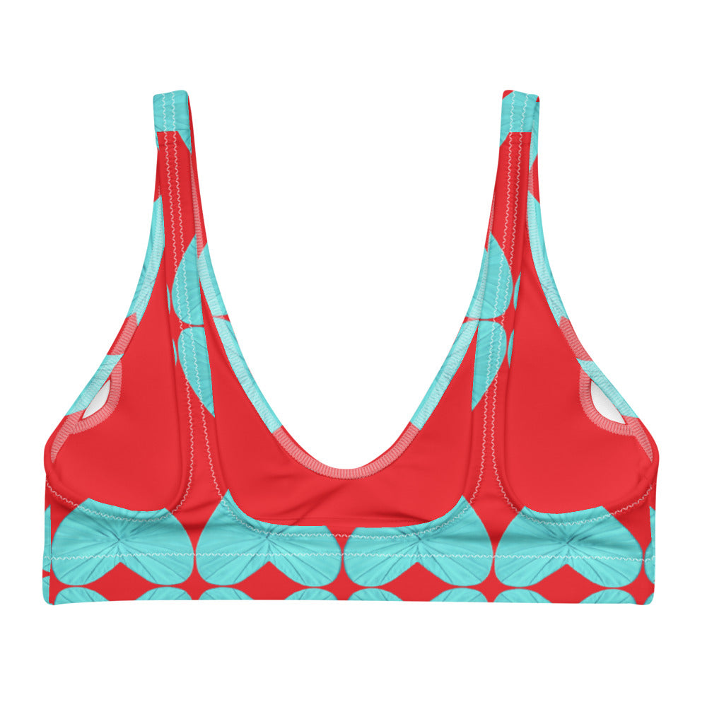 Harlequin Hearts Aqua and Red  Eco Bikini Top
