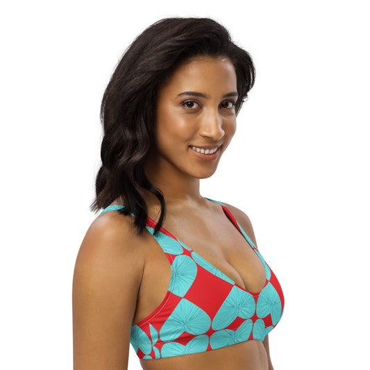 Harlequin Hearts Aqua and Red Eco Bikini Top