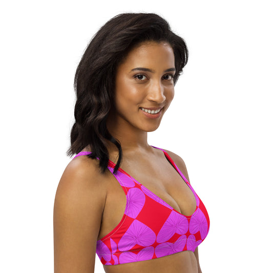 Harlequin Hearts Lilac and Red Eco Padded Bikini Top