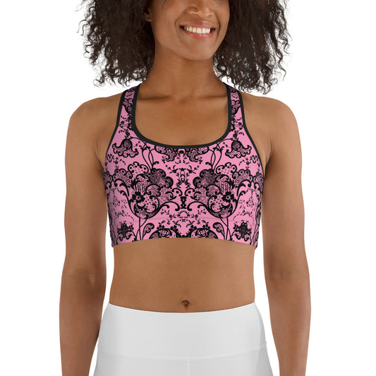 Antique Tulip Lace Sports Bralette In Candy Pink