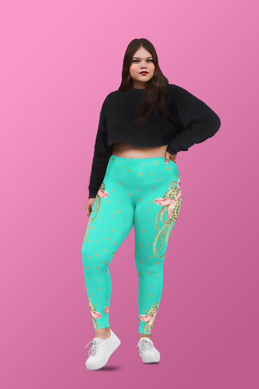 Vintage Pearl Statement Aqua High Waisted Curve Leggings