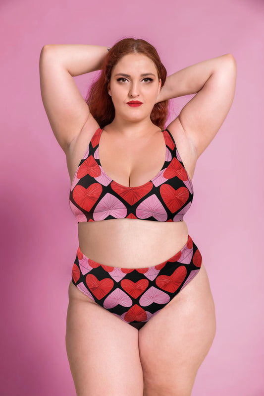 Self-Love Hearts High-Waisted Eco Bikini Set