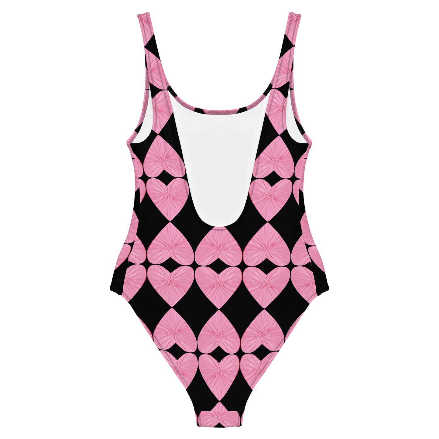 Harlequin Hearts Pink and Black One Piece Swimsuit