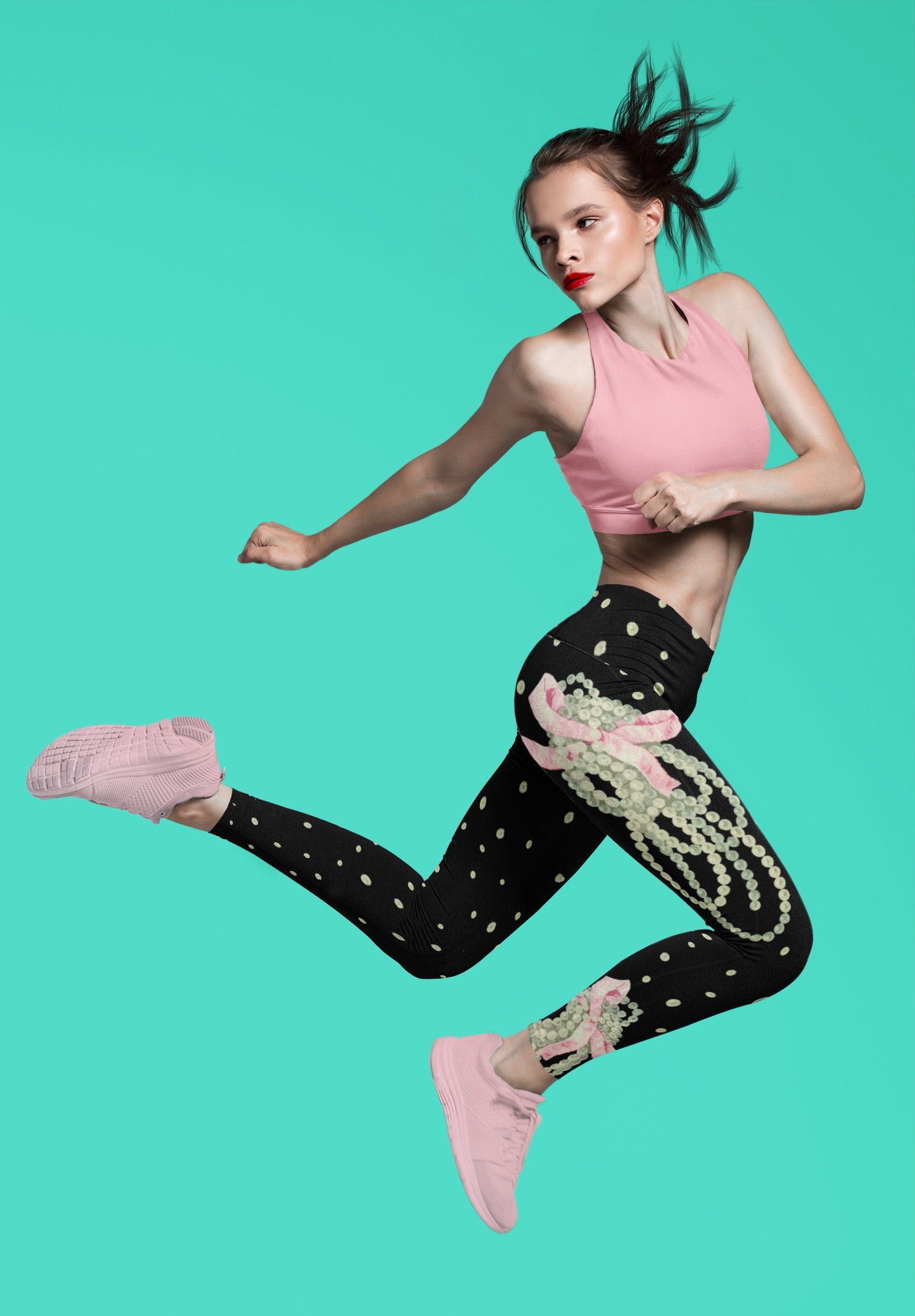 Vintage Pearl Statement Black High Waisted Yoga Leggings