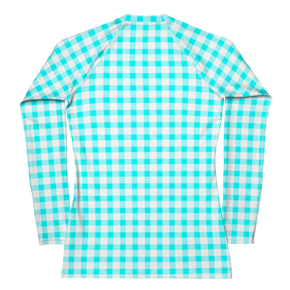 Gingham Bardot Aqua Long Sleeve Top/Rash Guard