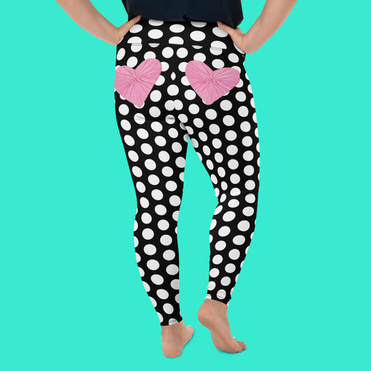 Les Polka Dots Curve High Waited Leggings on Black with Pink Hearts